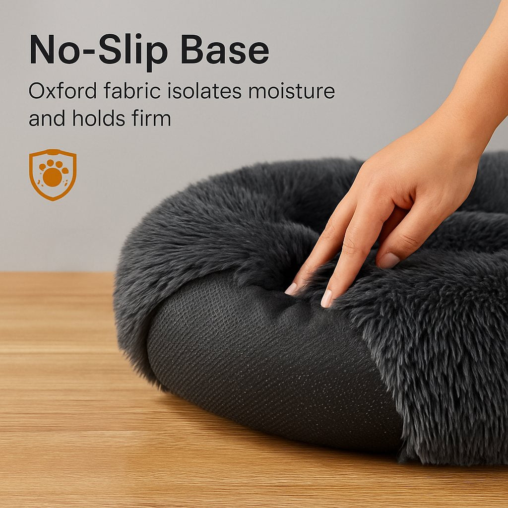 Dog Bed Warm Plush Donut Calming Nest Cushion for Dogs & Cats - Detail Angle 6 | Majestic Pet Kingdom