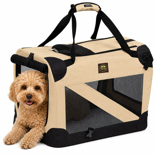 Pet Life ® '360° Vista View' Zippered Soft Folding Collapsible Durable Metal Framed Pet Dog Crate House Carrier - Main Feature View | Majestic Pet Kingdom