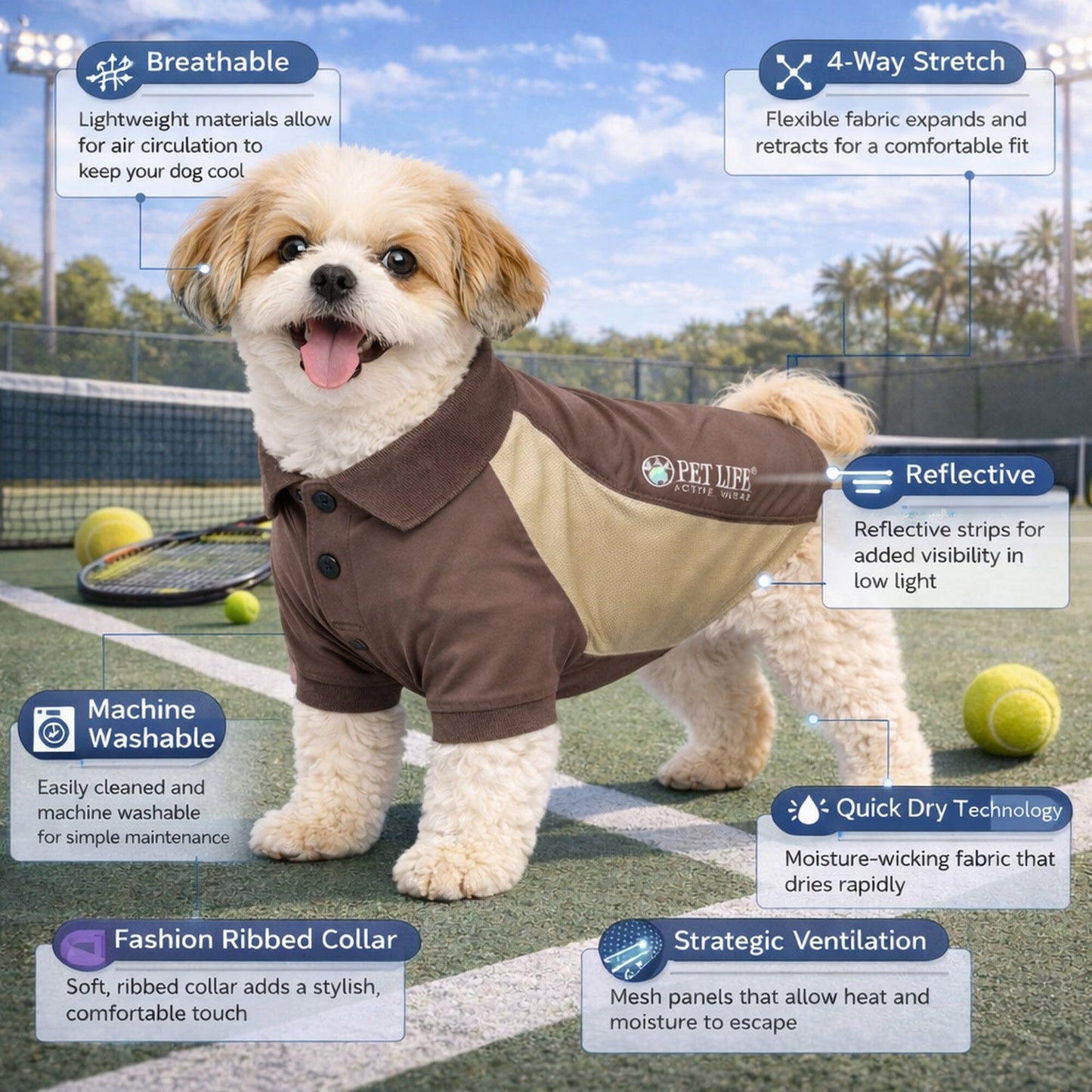 Pet Life ® Active 'Barko Pawlo' Relax-Stretch Quick-Drying Performance Dog Polo T-Shirt