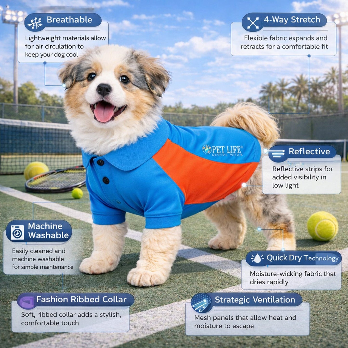 Pet Life ® Active 'Barko Pawlo' Relax-Stretch Quick-Drying Performance Dog Polo T-Shirt