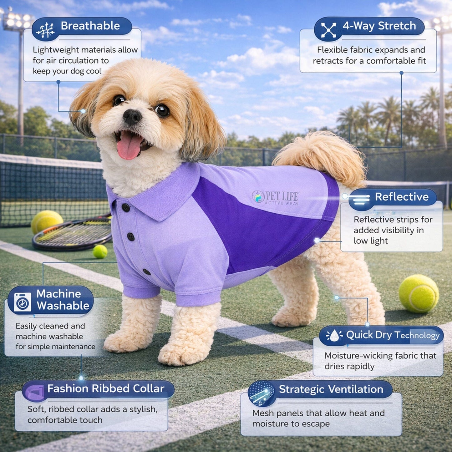 Pet Life ® Active 'Barko Pawlo' Relax-Stretch Quick-Drying Performance Dog Polo T-Shirt
