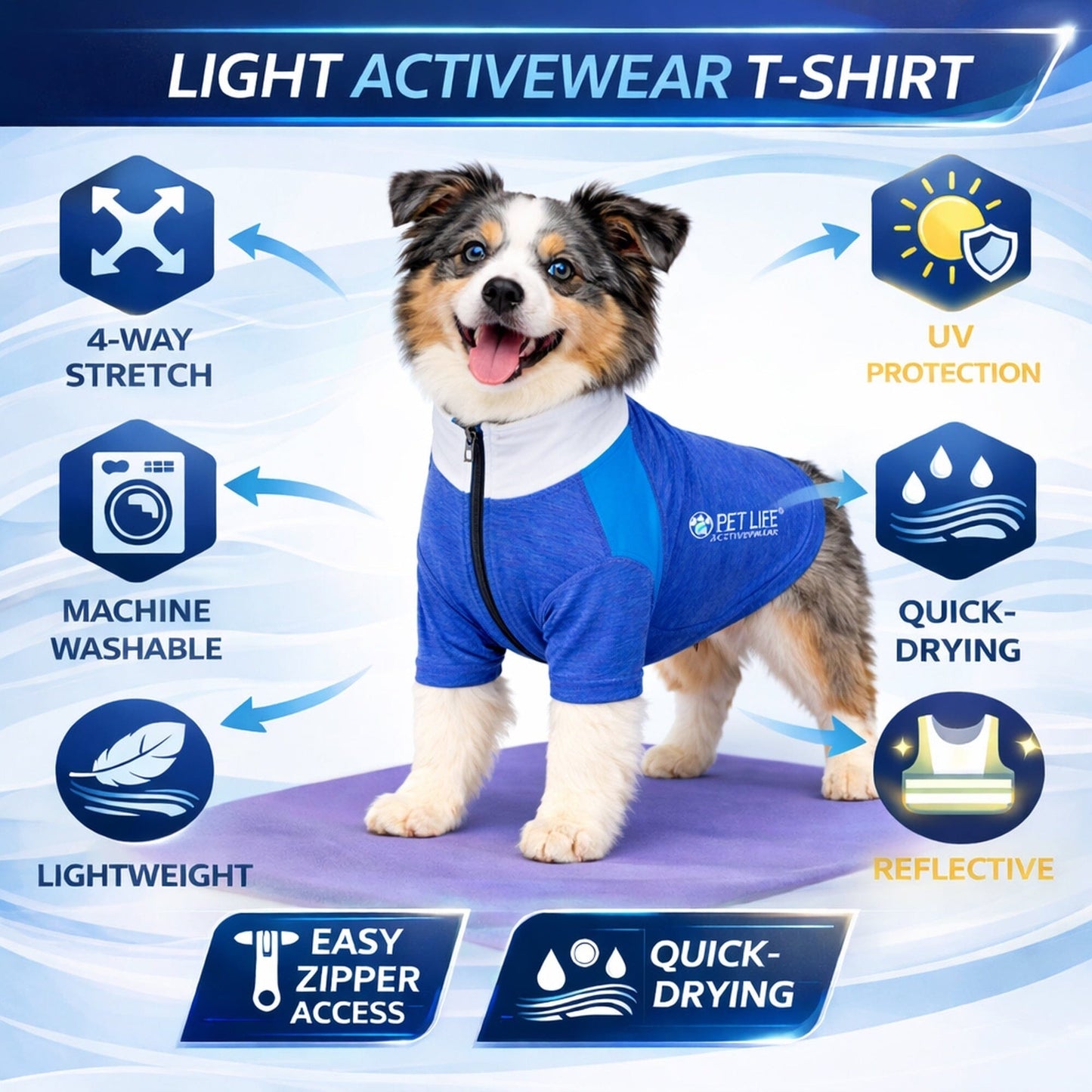 Pet Life ® Active 'Chewitt Wagassy' 4-Way-Stretch Yoga Fitness Long-Sleeve Dog T-Shirt