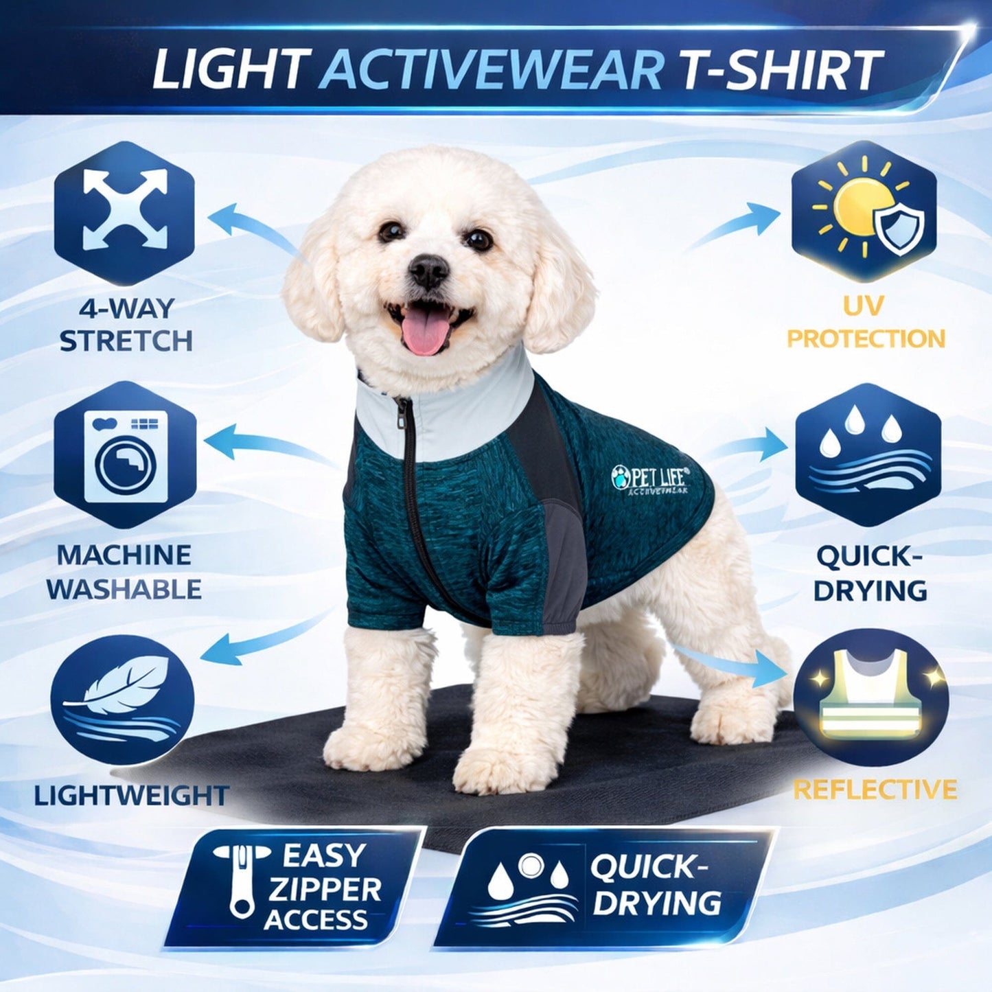 Pet Life ® Active 'Chewitt Wagassy' 4-Way-Stretch Yoga Fitness Long-Sleeve Dog T-Shirt