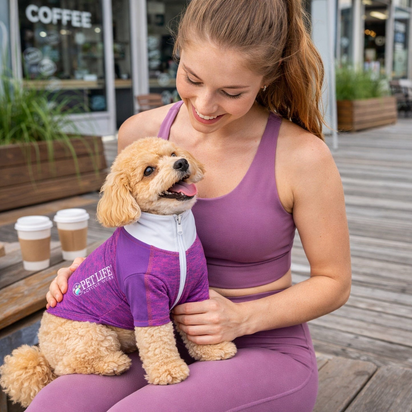 Pet Life ® Active 'Chewitt Wagassy' 4-Way-Stretch Yoga Fitness Long-Sleeve Dog T-Shirt