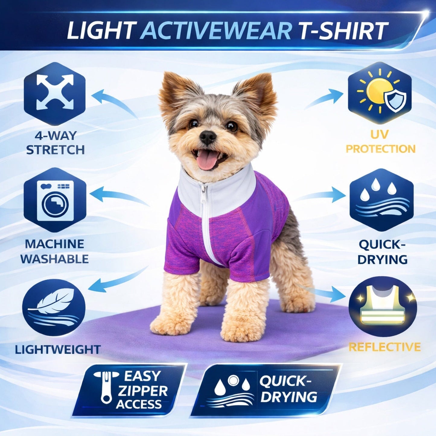 Pet Life ® Active 'Chewitt Wagassy' 4-Way-Stretch Yoga Fitness Long-Sleeve Dog T-Shirt