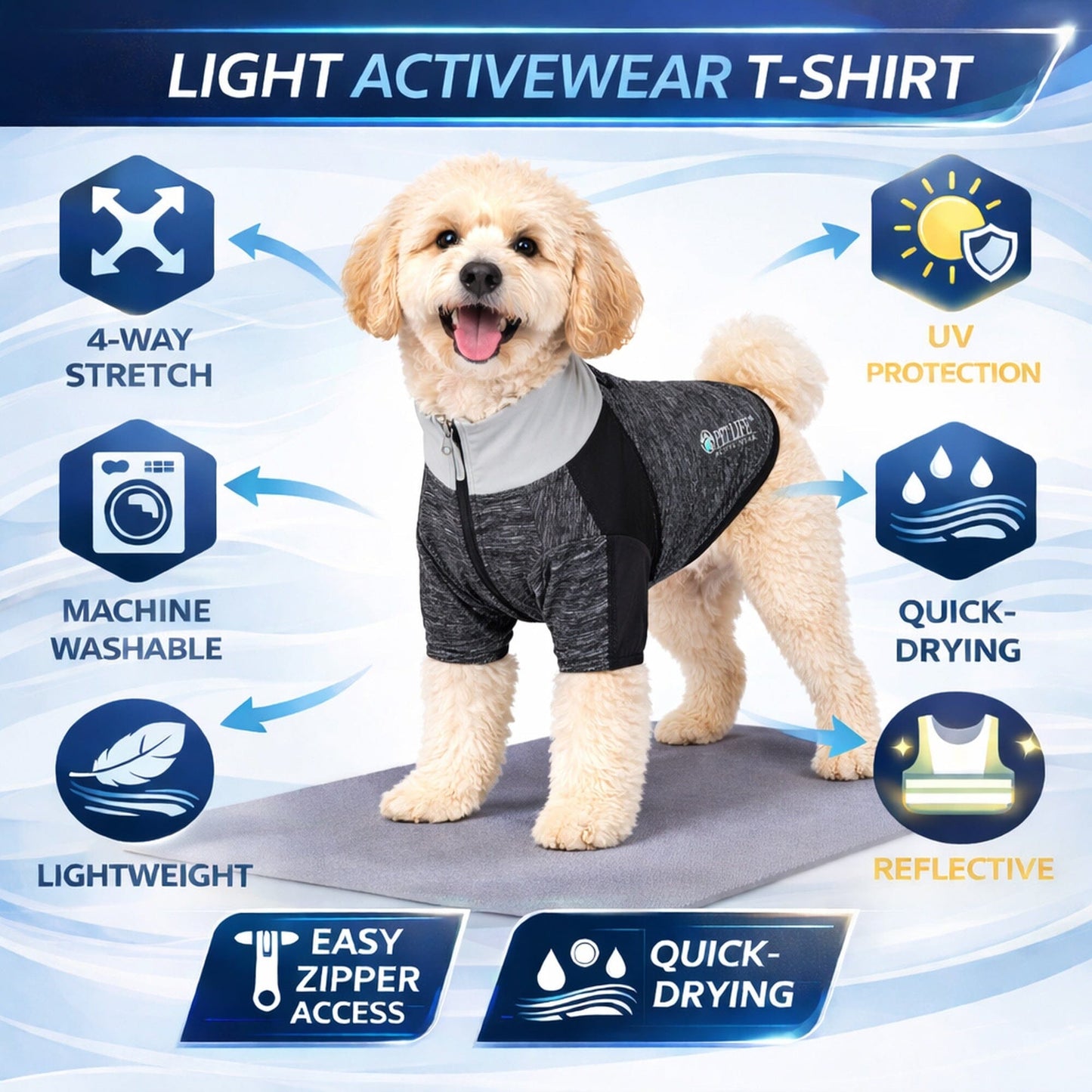 Pet Life ® Active 'Chewitt Wagassy' 4-Way-Stretch Yoga Fitness Long-Sleeve Dog T-Shirt