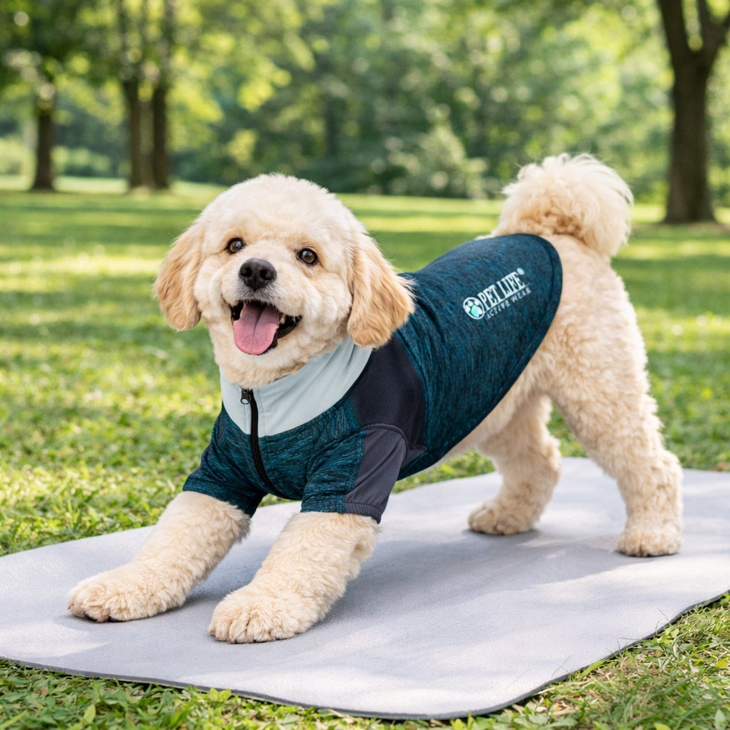 Pet Life ® Active 'Chewitt Wagassy' 4-Way-Stretch Yoga Fitness Long-Sleeve Dog T-Shirt
