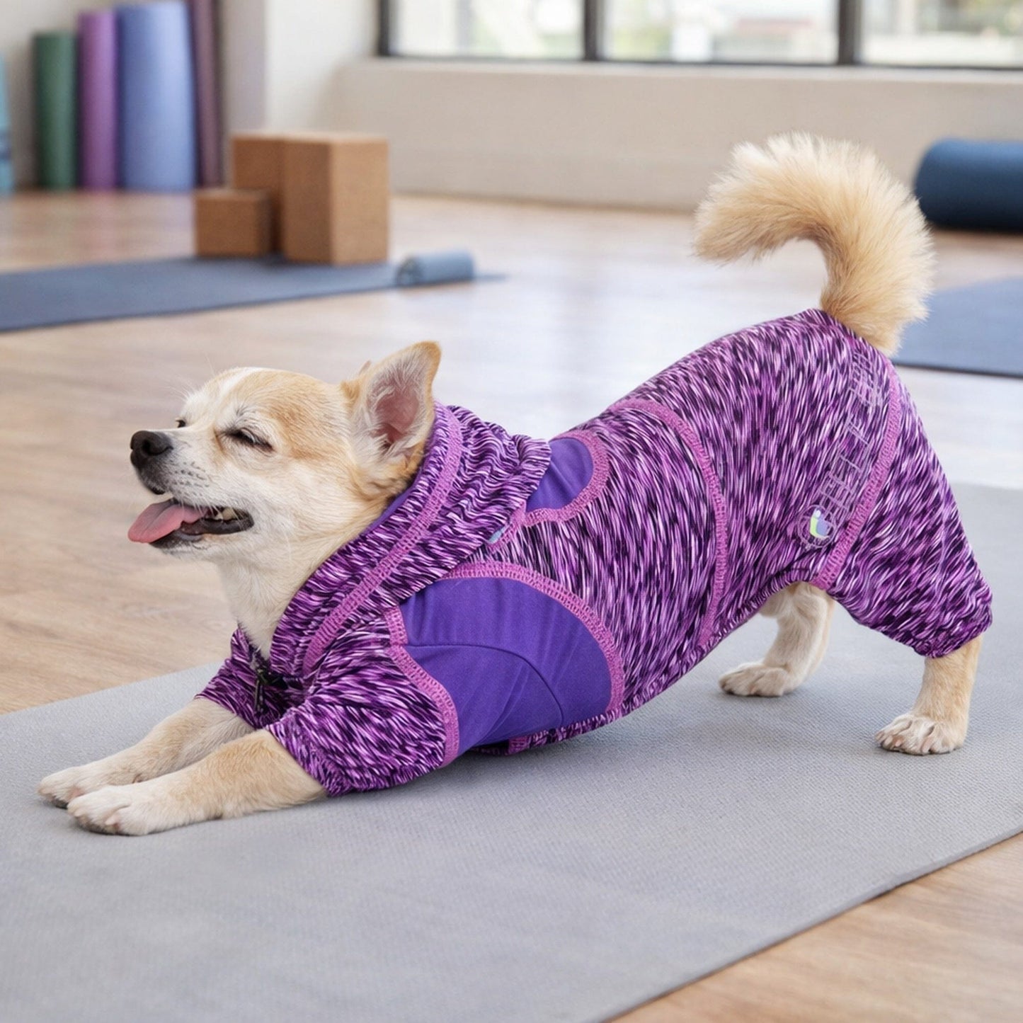 Pet Life ® Active 'Downward Dog' 4-Way-Stretch Fitness Yoga Dog Tracksuit Hoodie