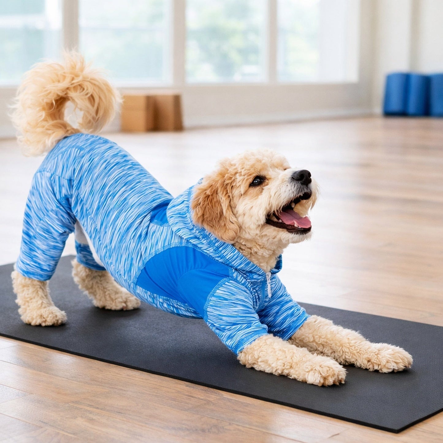 Pet Life ® Active 'Downward Dog' 4-Way-Stretch Fitness Yoga Dog Tracksuit Hoodie