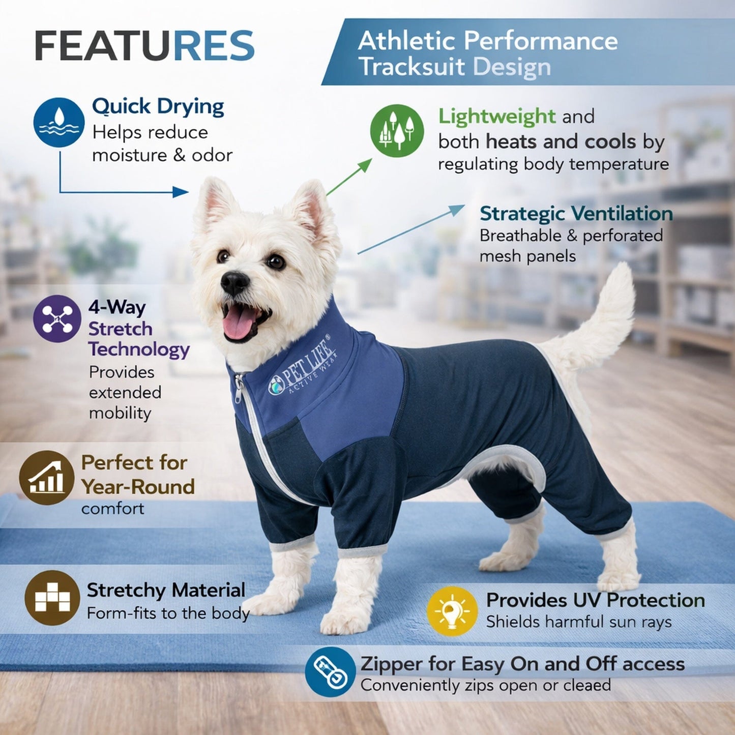 Pet Life ®  Active 'Embarker' 4-Way Stretch Fitness Yoga Full Body Dog Tracksuit