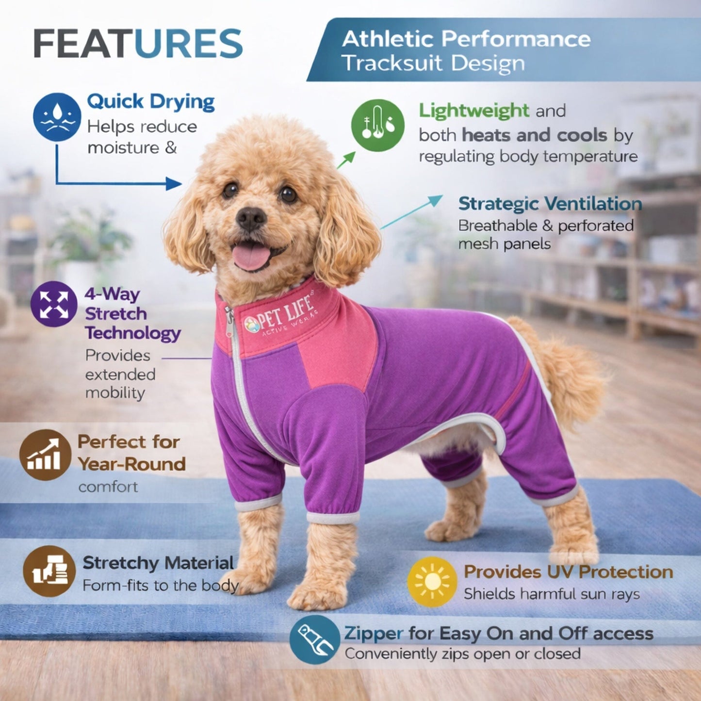 Pet Life ®  Active 'Embarker' 4-Way Stretch Fitness Yoga Full Body Dog Tracksuit
