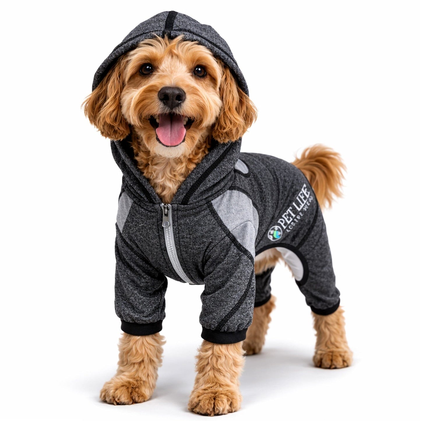 Pet Life ®  Active 'Fur-Breeze' Medium-weight 4-Way-Stretch Full Body Hooded Dog Yoga sweater