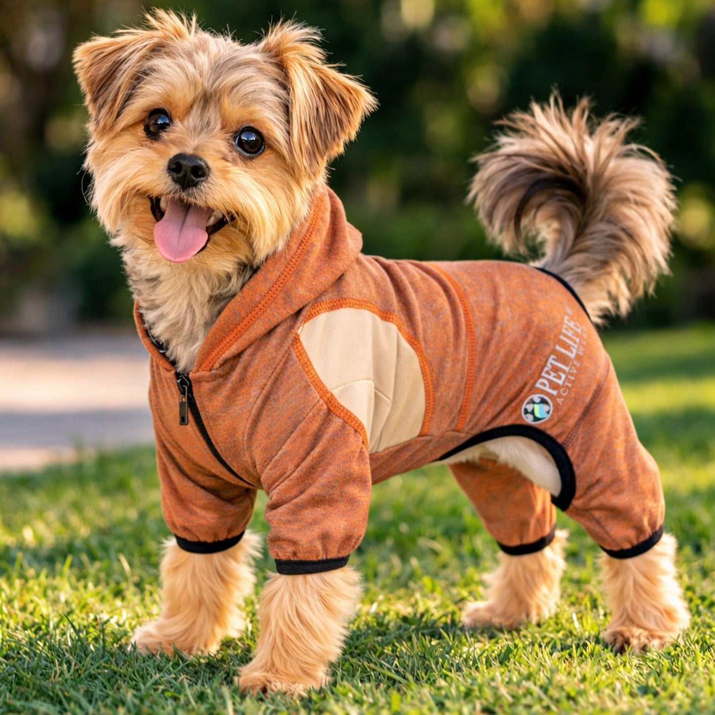 Pet Life ®  Active 'Fur-Breeze' Medium-weight 4-Way-Stretch Full Body Hooded Dog Yoga sweater