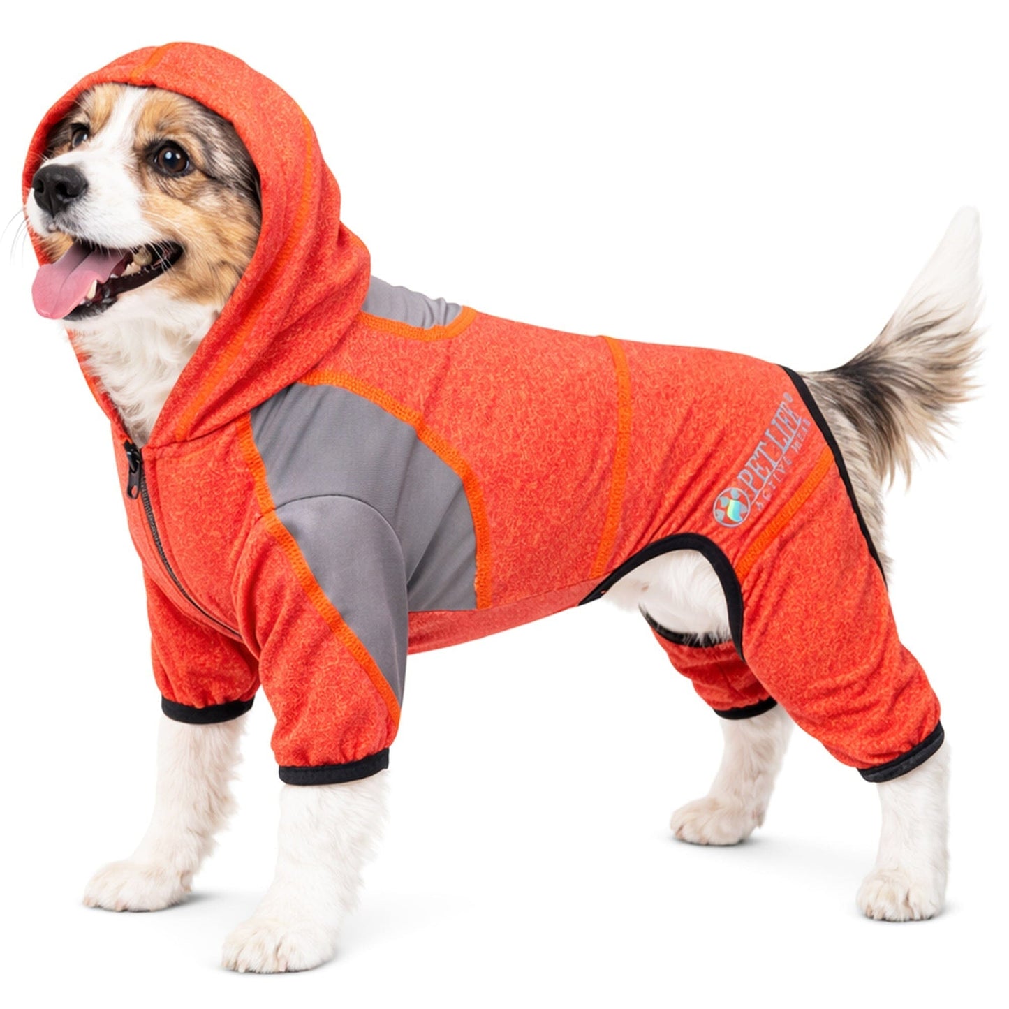 Pet Life ®  Active 'Fur-Breeze' Medium-weight 4-Way-Stretch Full Body Hooded Dog Yoga sweater
