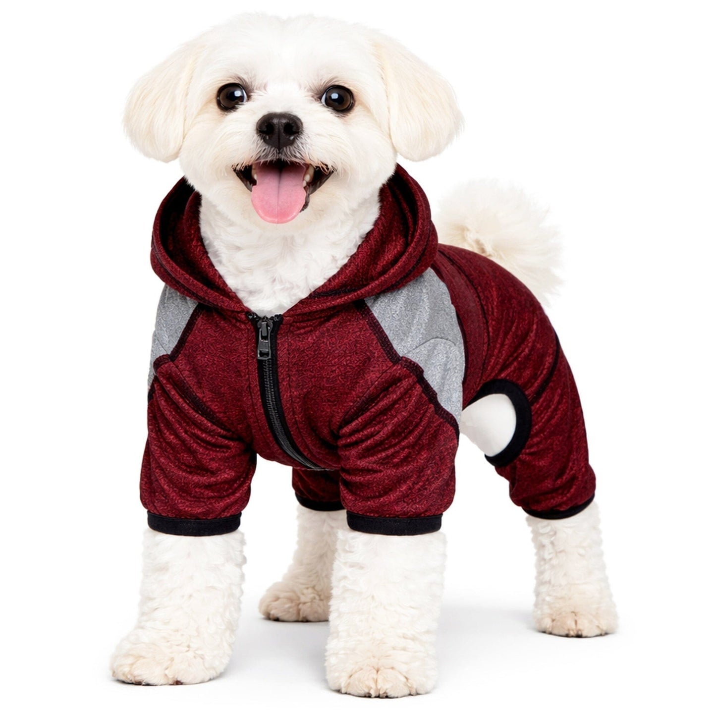 Pet Life ®  Active 'Fur-Breeze' Medium-weight 4-Way-Stretch Full Body Hooded Dog Yoga sweater