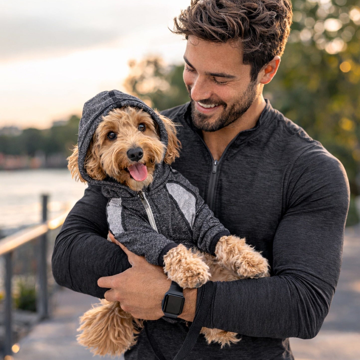 Pet Life ®  Active 'Fur-Breeze' Medium-weight 4-Way-Stretch Full Body Hooded Dog Yoga sweater
