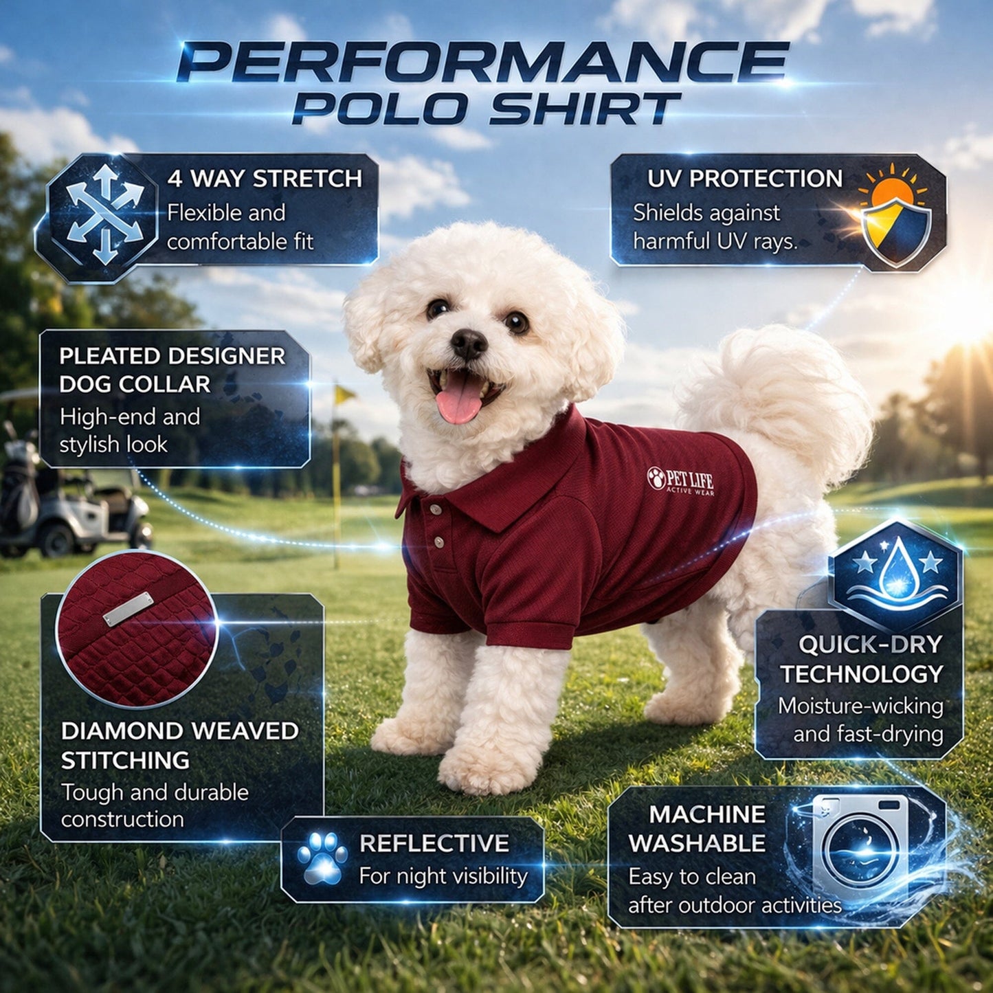 Pet Life ® Active 'Fur-Flex' Stretch and Quick-Dry Anti-Odor Fitness Yoga Dog Polo T-Shirt