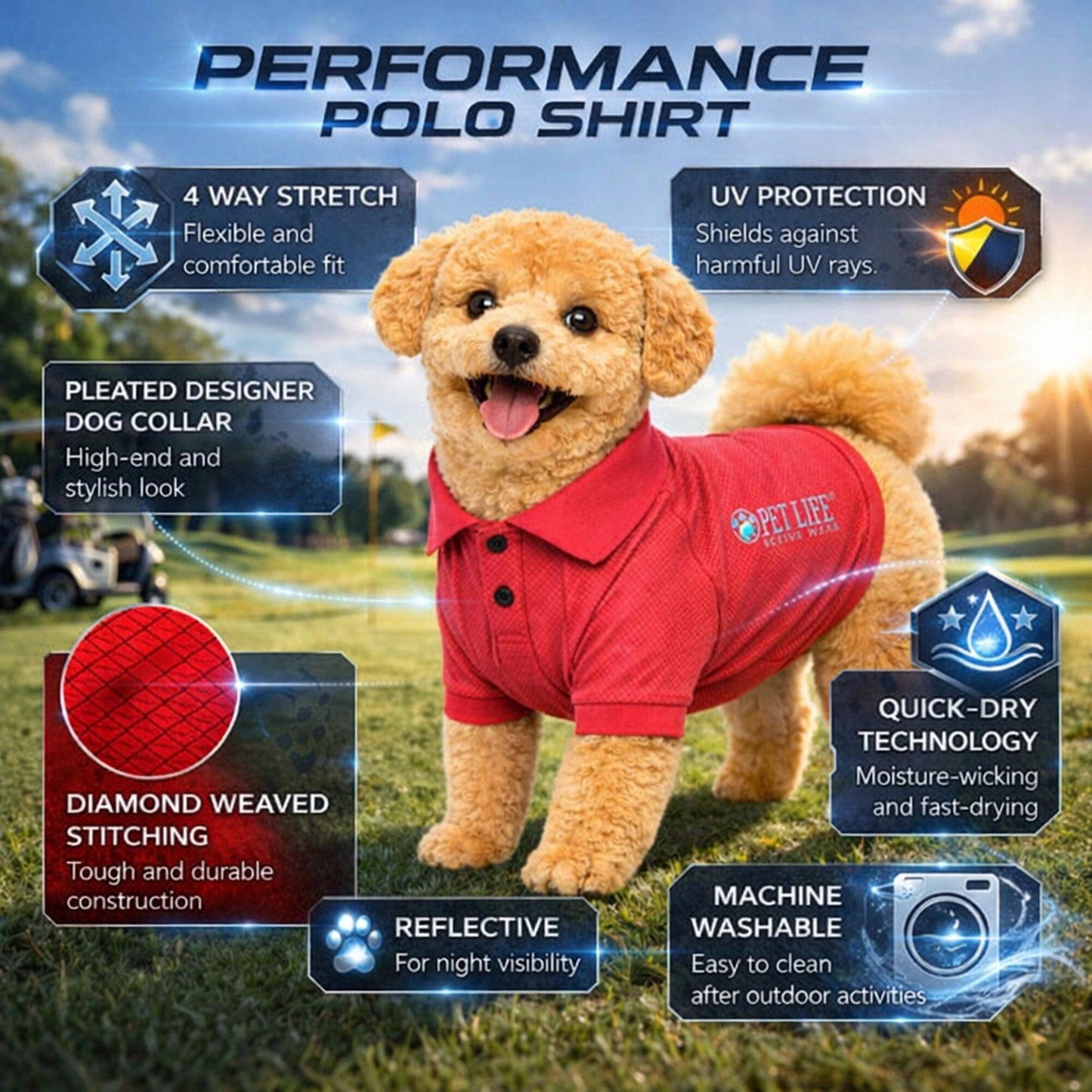 Pet Life ® Active 'Fur-Flex' Stretch and Quick-Dry Anti-Odor Fitness Yoga Dog Polo T-Shirt