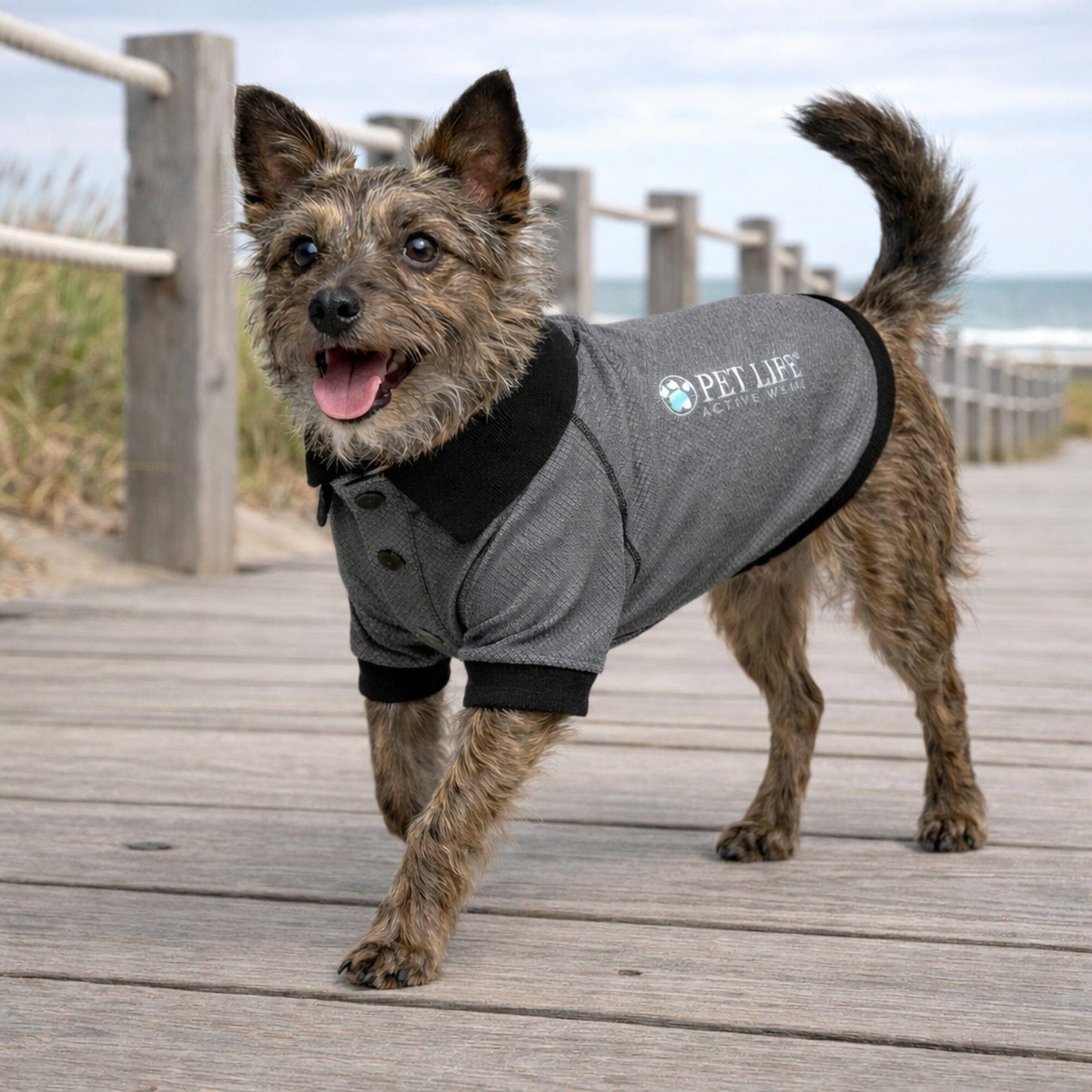Pet Life ® Active 'Fur-Flex' Stretch and Quick-Dry Anti-Odor Fitness Yoga Dog Polo T-Shirt
