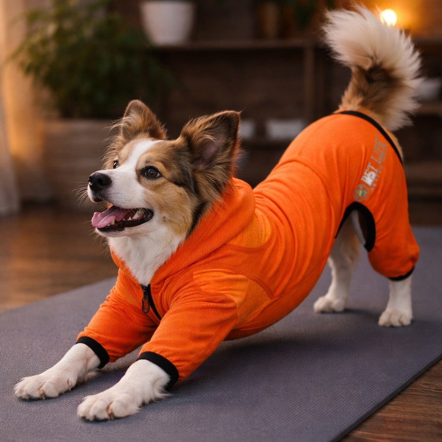 Pet Life ® Active 'Pawsterity' Mediumweight 4-Way-Stretch Yoga Fitness Dog Tracksuit Hoodie