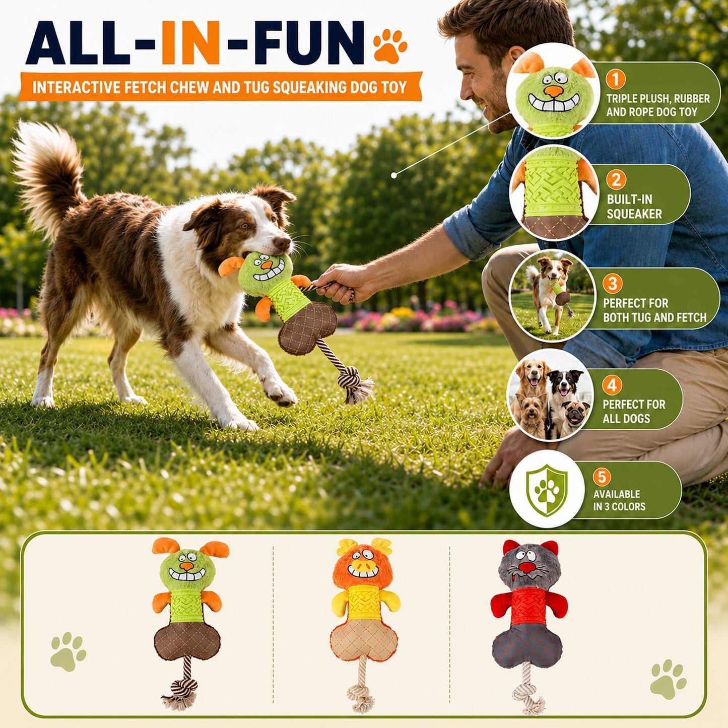 Pet Life ® 'All-in-Fun' Nylon and Rope Squeaking Rubber Rope and Plush Dog Toy