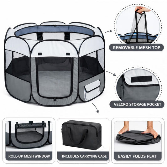 Pet Life ® 'All-Terrain' Lightweight Easy Folding Wire-Framed Collapsible Travel Pet Dog Playpen crate - Detail Angle 2 | Majestic Pet Kingdom