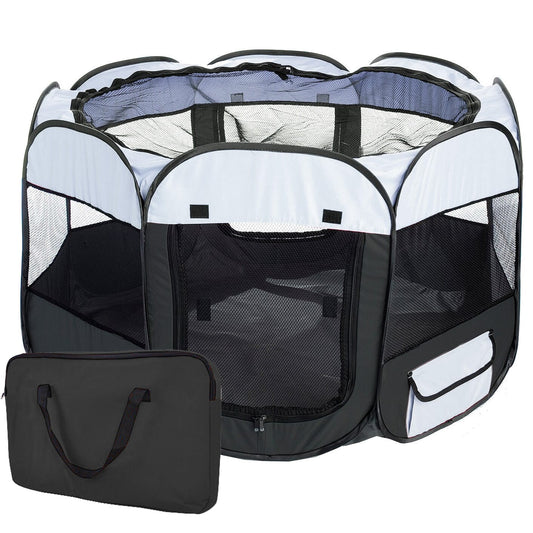 Pet Life ® 'All-Terrain' Lightweight Easy Folding Wire-Framed Collapsible Travel Pet Dog Playpen crate - Main Feature View | Majestic Pet Kingdom