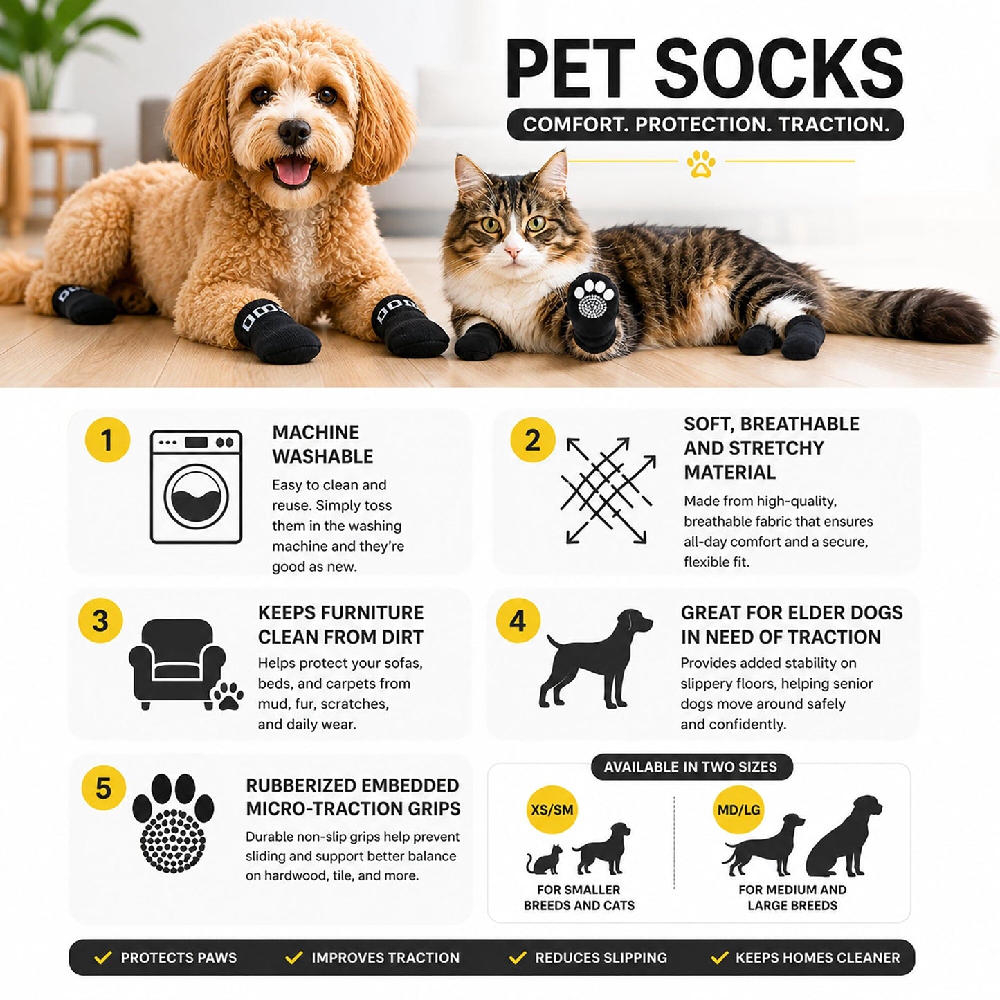 Pet Life ® Anti-Slip Rubberized Gripped Breathable Stretch Pet Dog Socks - Set of 4