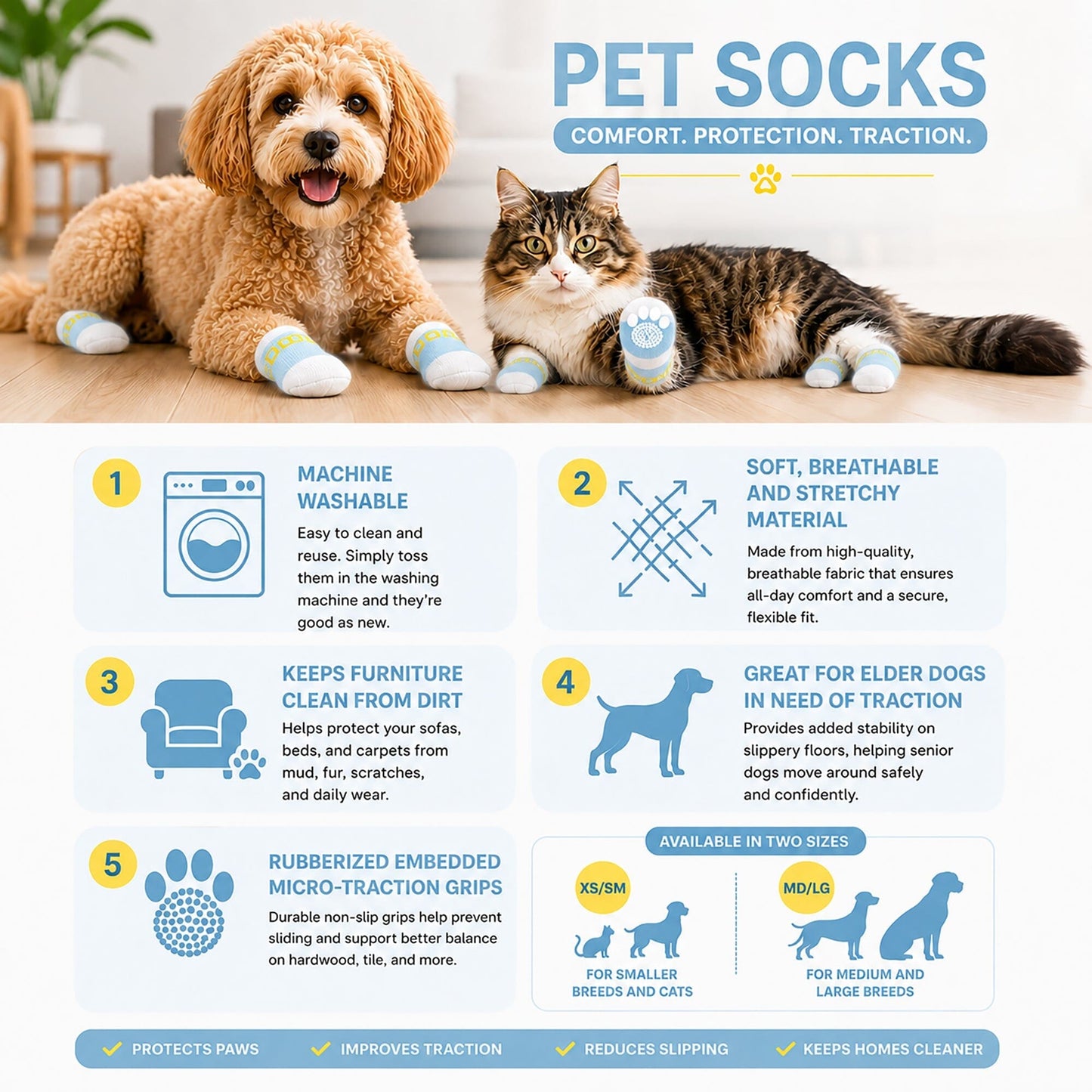 Pet Life ® Anti-Slip Rubberized Gripped Breathable Stretch Pet Dog Socks - Set of 4