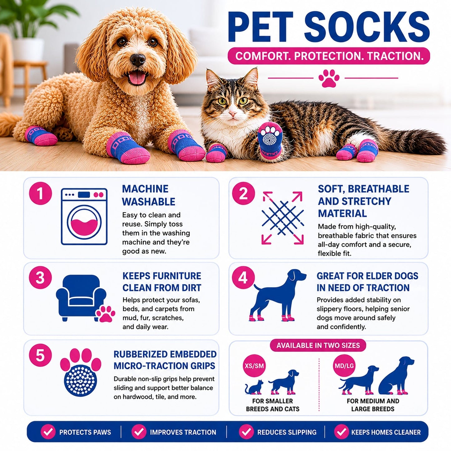 Pet Life ® Anti-Slip Rubberized Gripped Breathable Stretch Pet Dog Socks - Set of 4