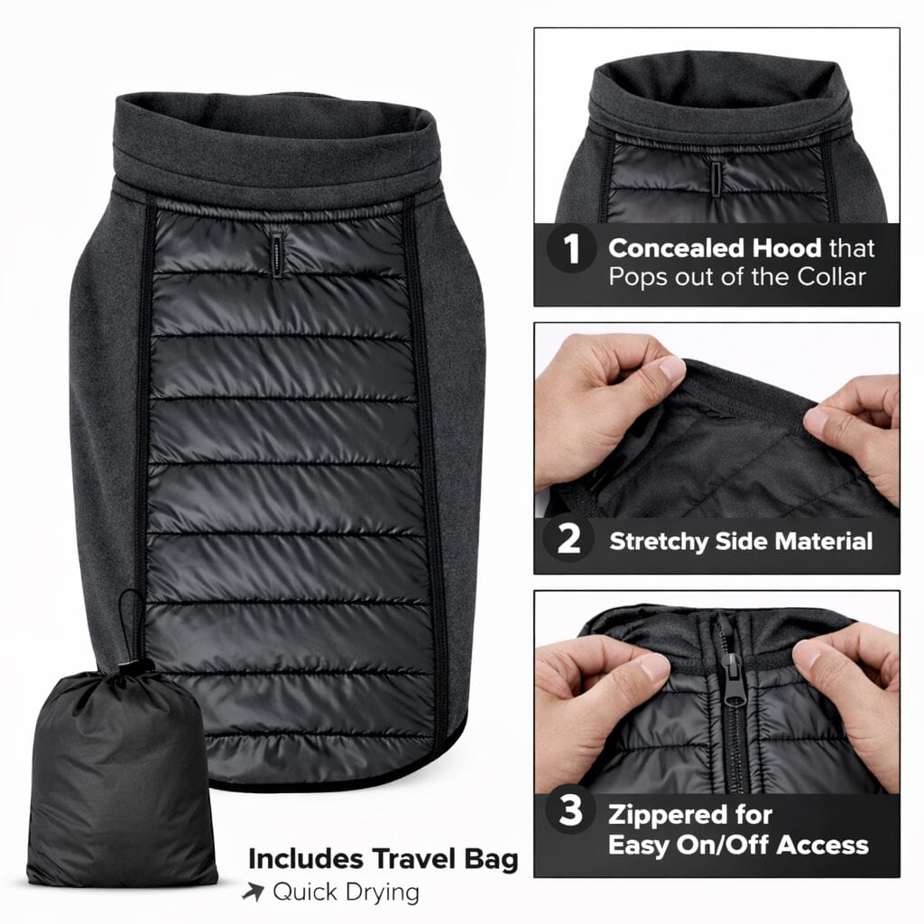 Pet Life ® 'Apex' Lightweight Hybrid 4-Season Stretch and Quick-Dry Dog Coat w/ Pop out Hood