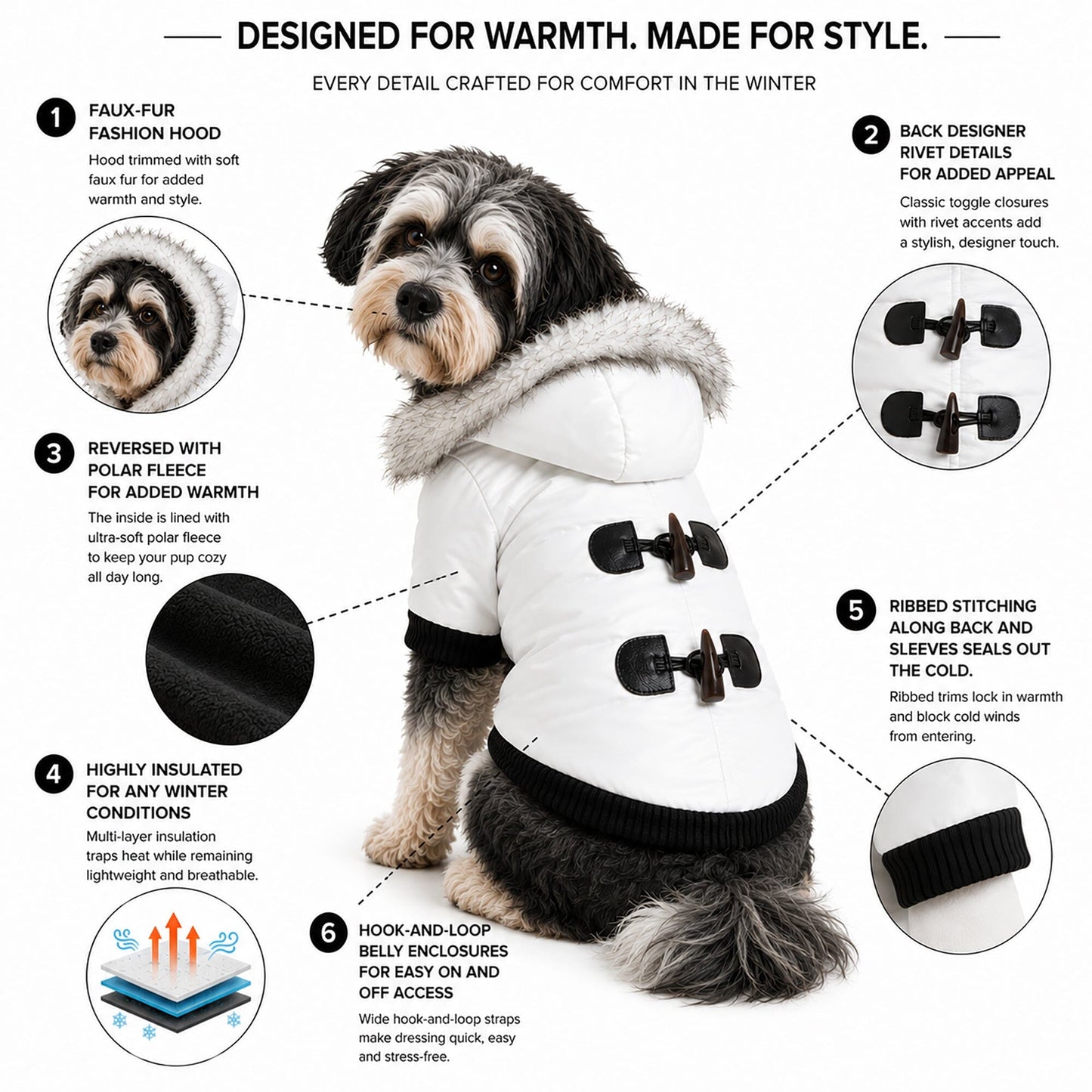 Pet Life ® Aspen Winter-White 3M Insulated Fashion Pet Parka Dog Coat