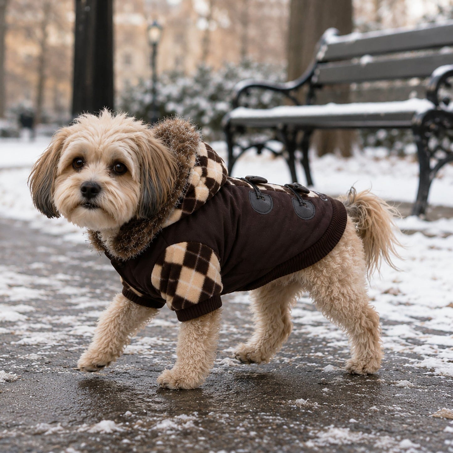 Pet Life ® 'Aygyle Style' 3M Insulated Designer Patterned Suede Dog Coat w/ Removable Hood