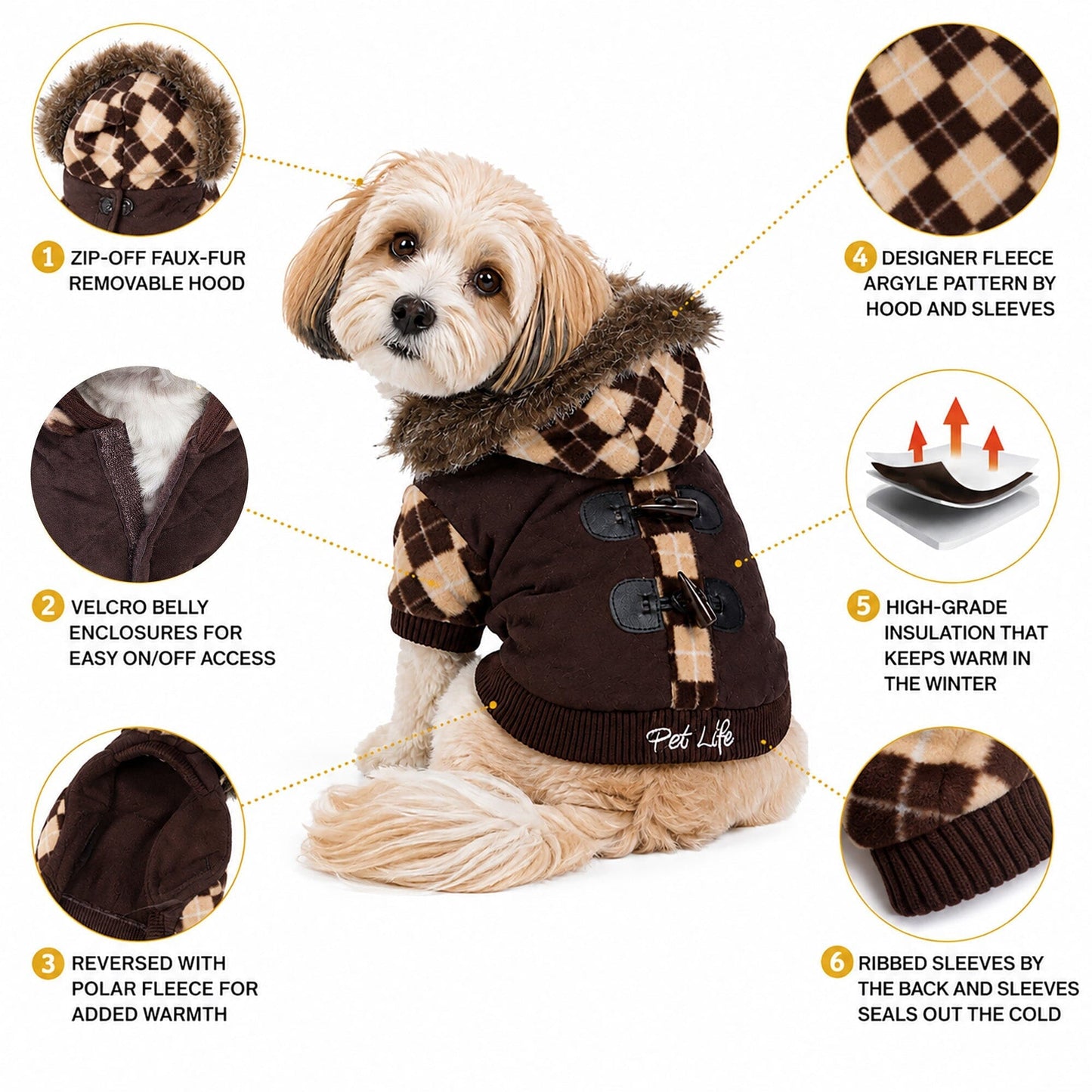 Pet Life ® 'Aygyle Style' 3M Insulated Designer Patterned Suede Dog Coat w/ Removable Hood