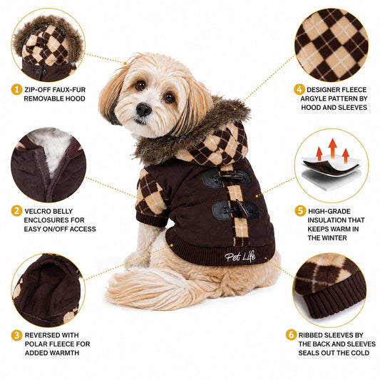dog-suede-coat-3m-insulated-argyle-pattern-hooded-jacket-luxury-view-2 | Majestic Pet Kingdom