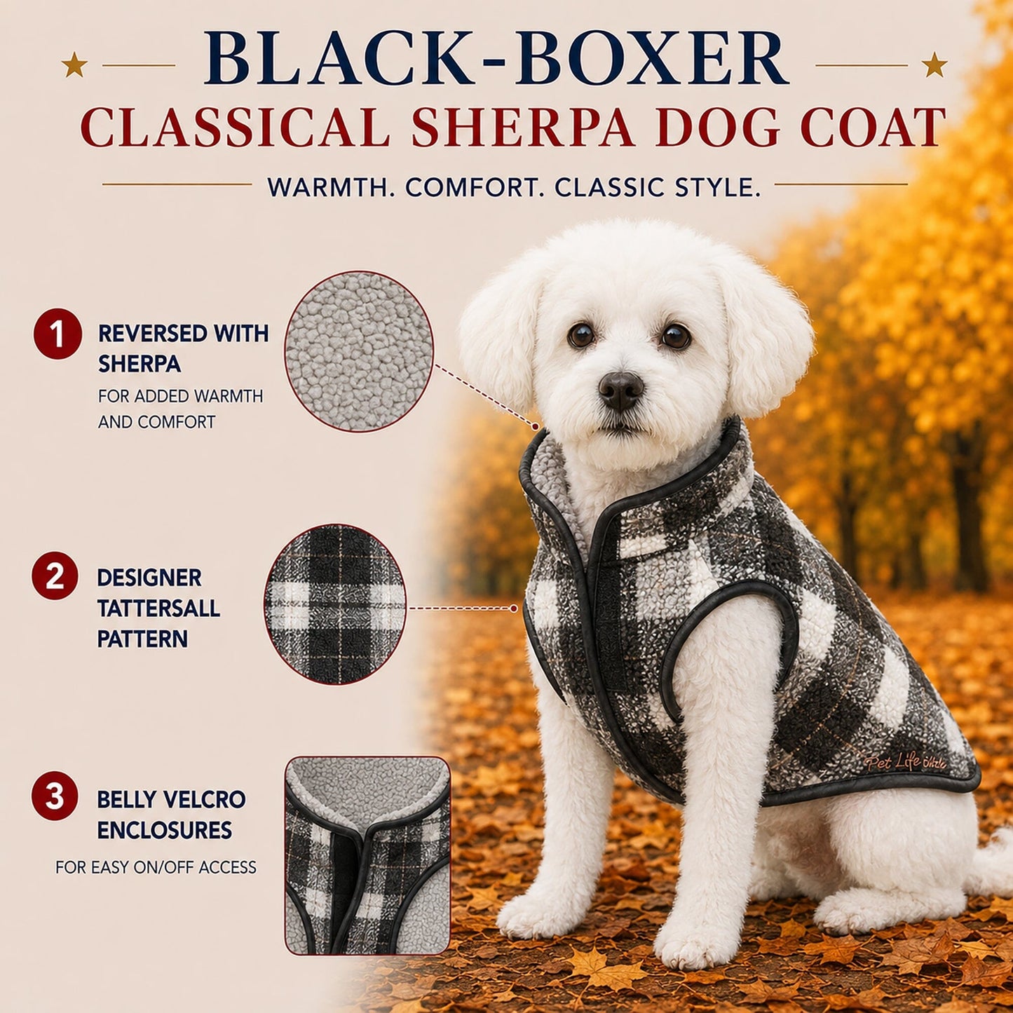 Pet Life ®  'Black Boxer' Classical Fashion Insulated Plaid Dog Coat