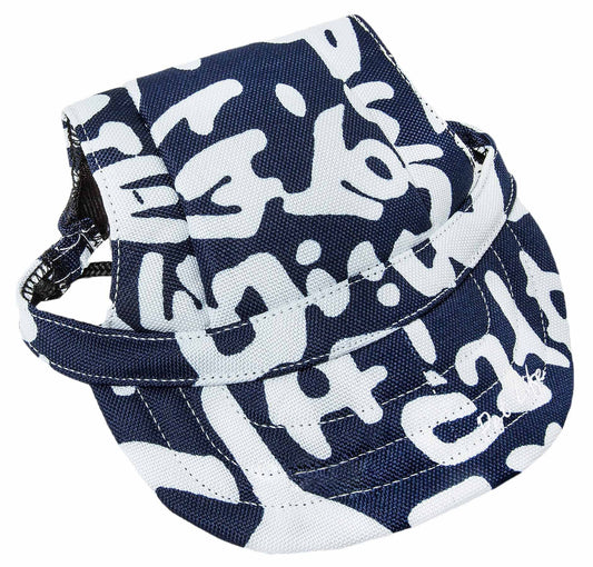 Pet Life ®  'Bone Cappa' Graffiti Sculptured Uv Protectant Adjustable Fashion Dog Hat Cap - Detail Angle 2 | Majestic Pet Kingdom