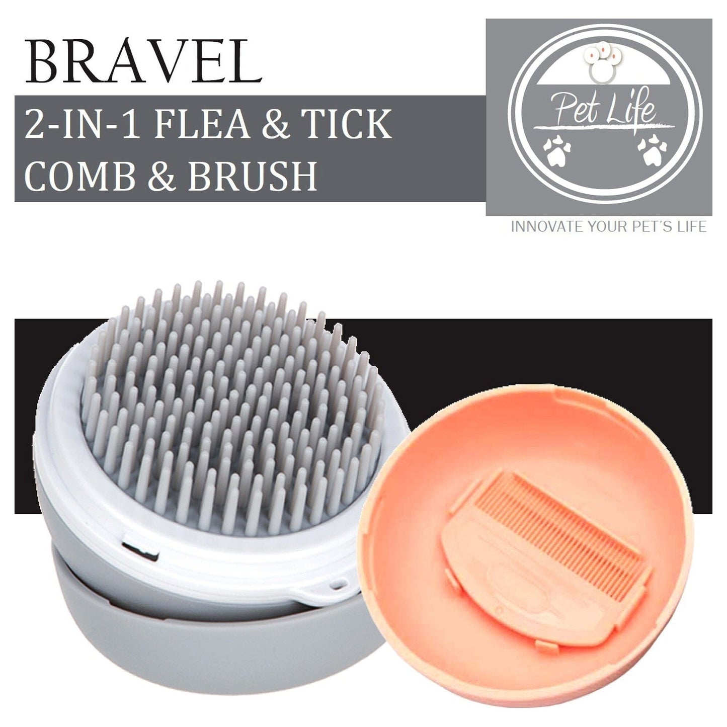 Pet Life ® 'Bravel' 3-in-1 Travel Pocketed Dual Grooming Brush and Pet Comb