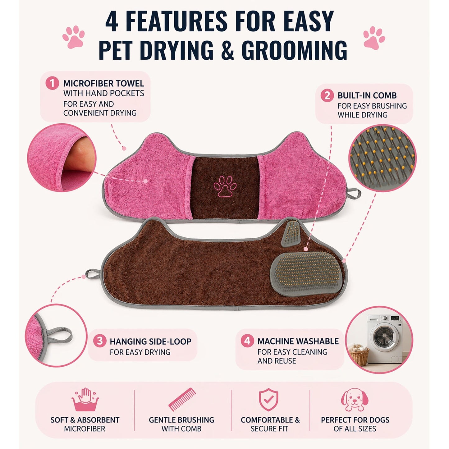 Pet Life ® 'Bryer' 2-in-1 Hand-Inserted Microfiber Pet Grooming Towel and Brush