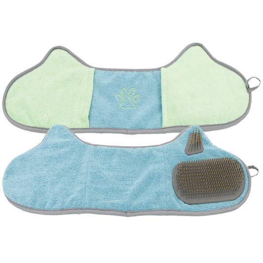 Pet Life ® 'Bryer' 2-in-1 Hand-Inserted Microfiber Pet Grooming Towel and Brush - Main Feature View | Majestic Pet Kingdom