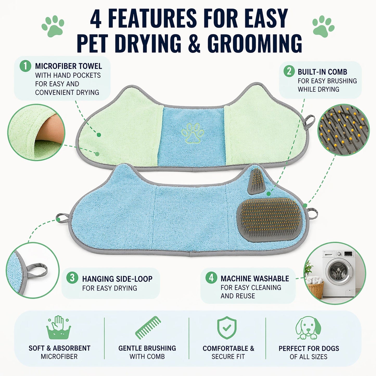 Pet Life ® 'Bryer' 2-in-1 Hand-Inserted Microfiber Pet Grooming Towel and Brush