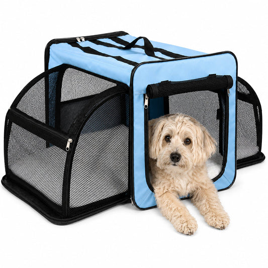 Pet Life ® 'Capacious' Dual-Sided Expandable Spacious Wire Folding Collapsible Lightweight Pet Dog Crate Carrier House - Main Feature View | Majestic Pet Kingdom