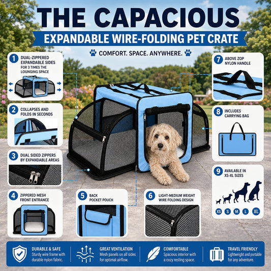 Pet Life ® 'Capacious' Dual-Sided Expandable Spacious Wire Folding Collapsible Lightweight Pet Dog Crate Carrier House - Detail Angle 2 | Majestic Pet Kingdom