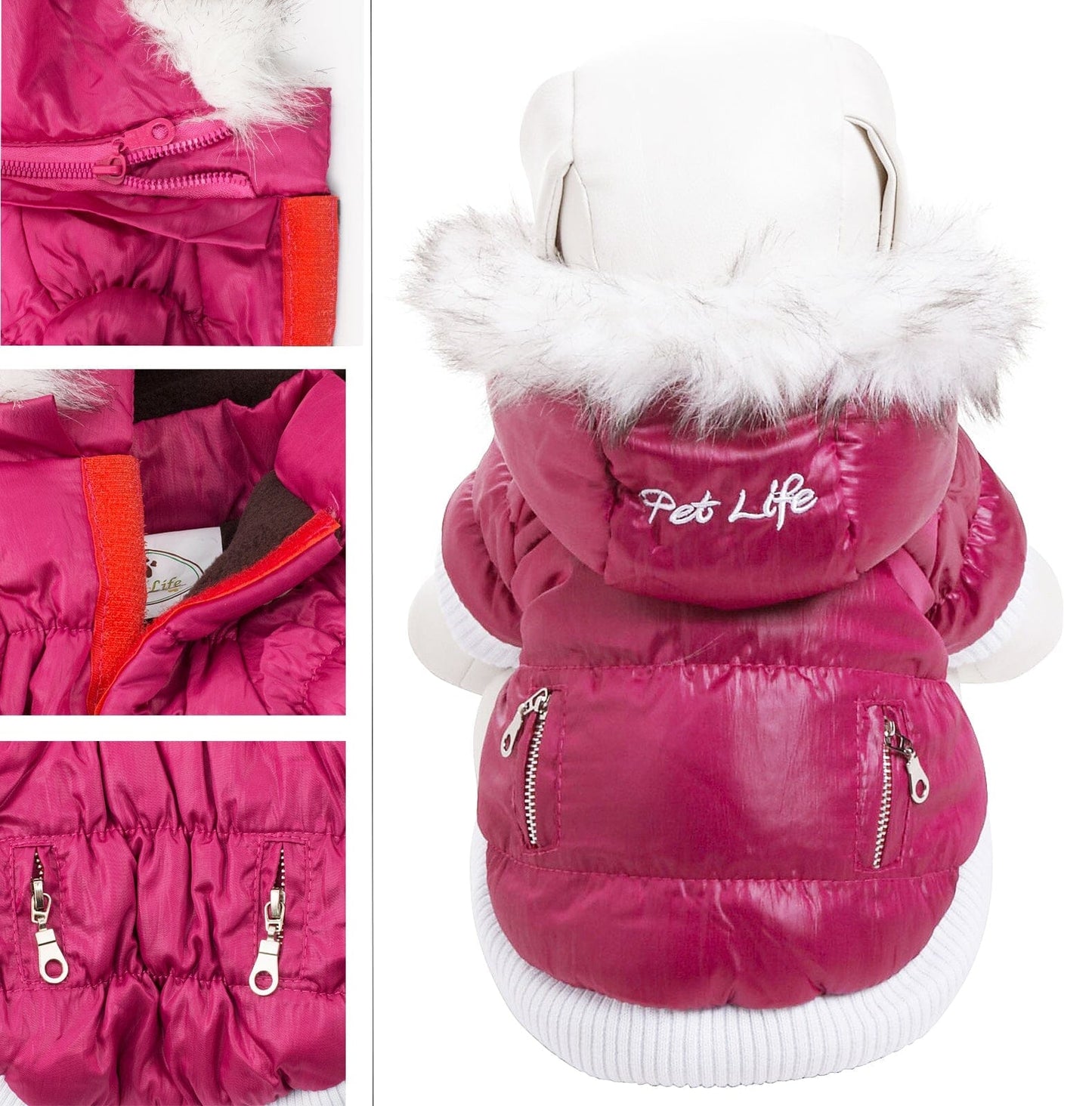 Pet Life ® Classic Metallic Fashion 3M Insulated Dog Coat Parka  w/ Removable Hood