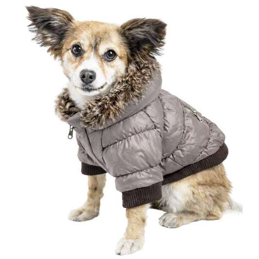 Classic Metallic Fashion 3M Insulated Dog Coat Parka  w/ Removable Hood