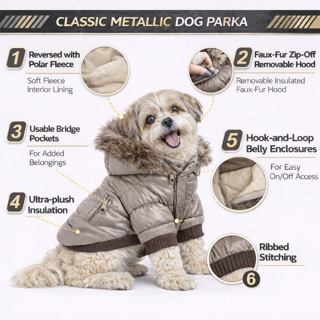 Pet Life ® Classic Metallic Fashion 3M Insulated Dog Coat Parka  w/ Removable Hood