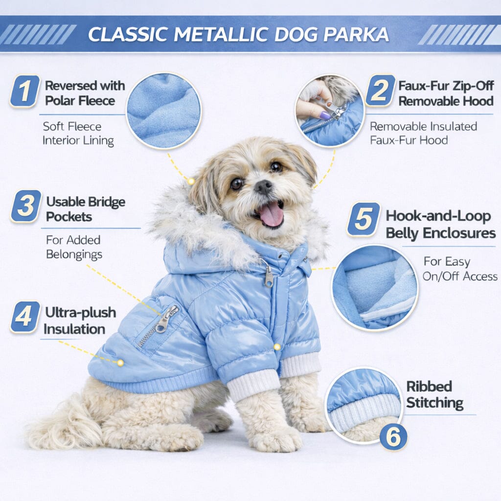 Pet Life ® Classic Metallic Fashion 3M Insulated Dog Coat Parka  w/ Removable Hood