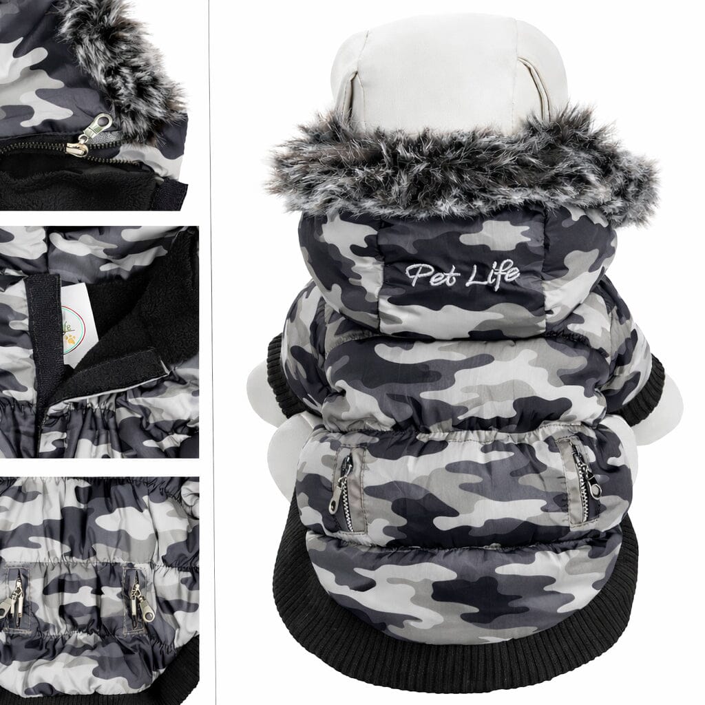 Pet Life ® Classic Metallic Fashion 3M Insulated Dog Coat Parka  w/ Removable Hood