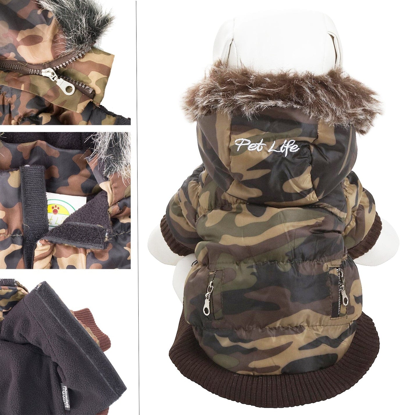 Pet Life ® Classic Metallic Fashion 3M Insulated Dog Coat Parka  w/ Removable Hood