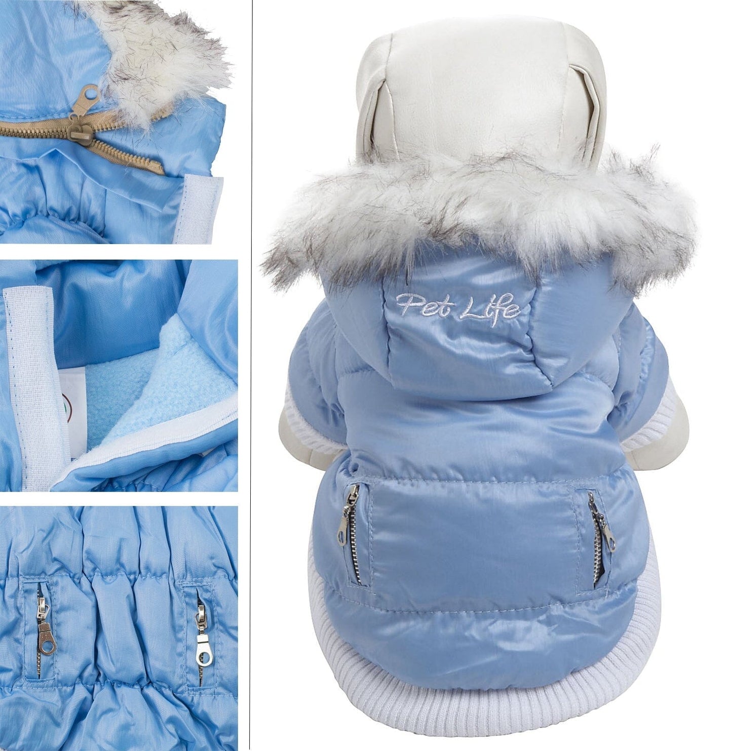 Pet Life ® Classic Metallic Fashion 3M Insulated Dog Coat Parka  w/ Removable Hood